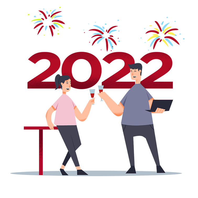 a couple celebrating the arrival of 2022